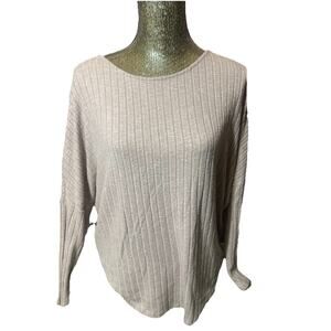 Green Envelope Pale Light Purple Ribbed 3/4 Sleeve Casual shirt Women Sz L soft